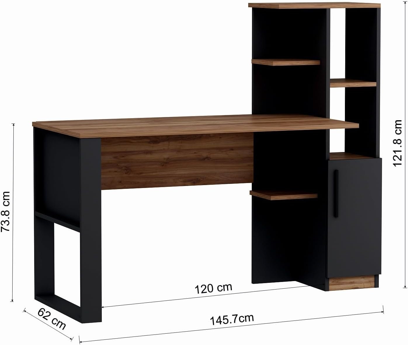 HOMIDEA Tody Bureau - Table d'ordinateur avec étagères et Espace de Rangement avec Porte au Design Moderne pour Bureau à Domicile ou Chambre d`Enfant (Antrachite/Briarsmoke) Antrakit / Briarsmoke