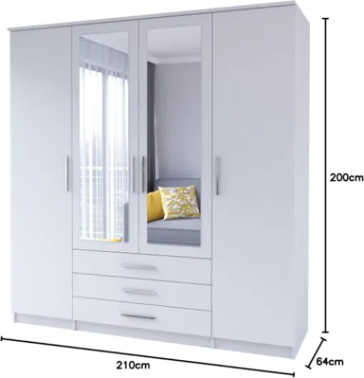 Szantal Armoire À Portes Coulissantes 4d Avec Miroir Armoire À Trois Tiroirs Tringle À Vêtements Et Étagères Placard De Chambre À Coucher Portes Coulissantes Design Moderne (Blanc/blanc) 4d Blanc/Blanc