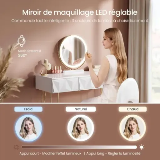 Test EUGAD Coiffeuse LED 100x40 : la coiffeuse compacte qui fait le job sans ruiner la chambre