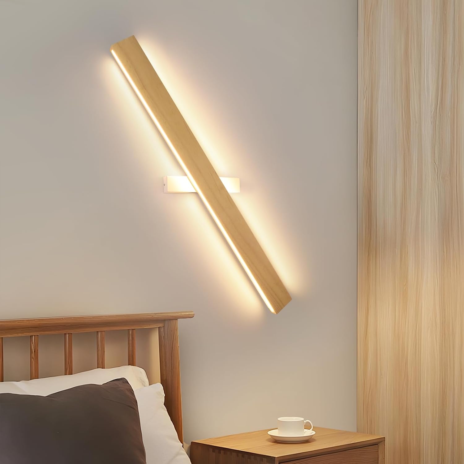 Applique murale LED lampe murale d'intérieur en bois - 100 CM 36W lampe de couloir moderne lumière indirecte 3000K blanc chaud éclairage mural pour salon chambre couloir escalier 100CM-B(1er)