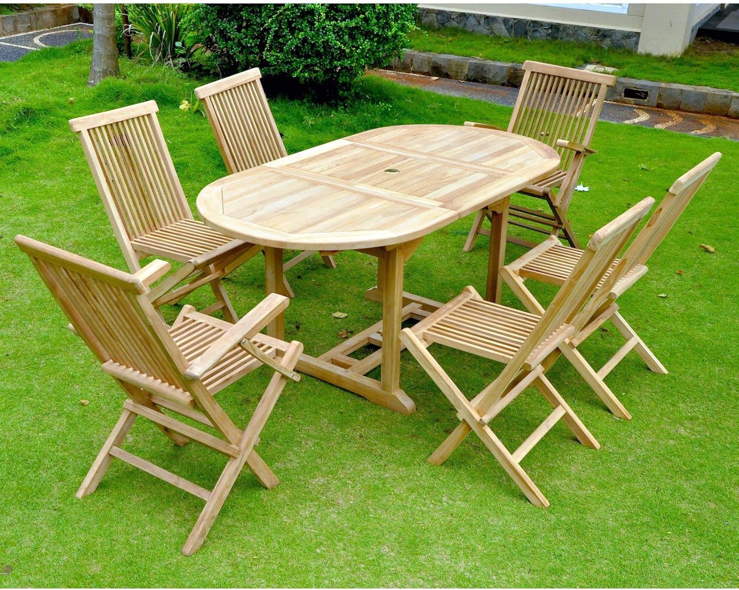 CONCEPT USINE - Salon de Jardin en Teck Massif 6 Personnes - Design KAJANG - Table Ovale + 6 Chaises - Mobilier Extérieur - Bois Brut de Qualité, Elégant, Durable et Résistant aux Intempéries 6 personnes Ovale/Chaise