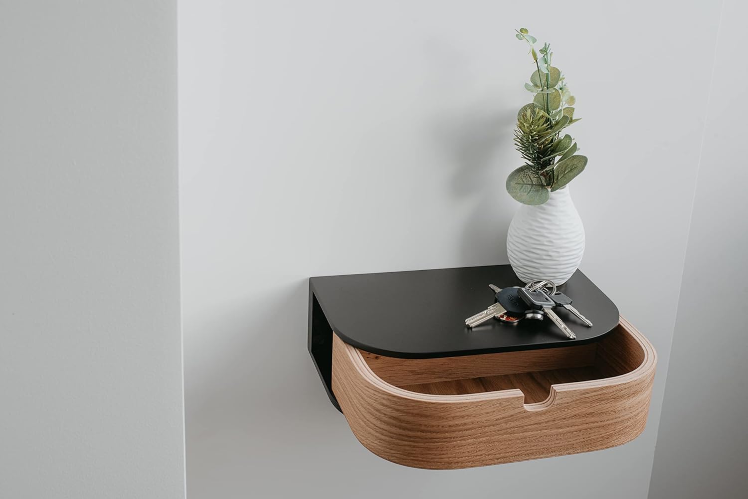Étagère Flottante avec tiroirs - Étagère Murale Suspendue en Bois - Petits tiroirs muraux Suspendus - Étagère Murale Flottante avec tiroirs Etagère avec 1 tiroir Noir / Chêne