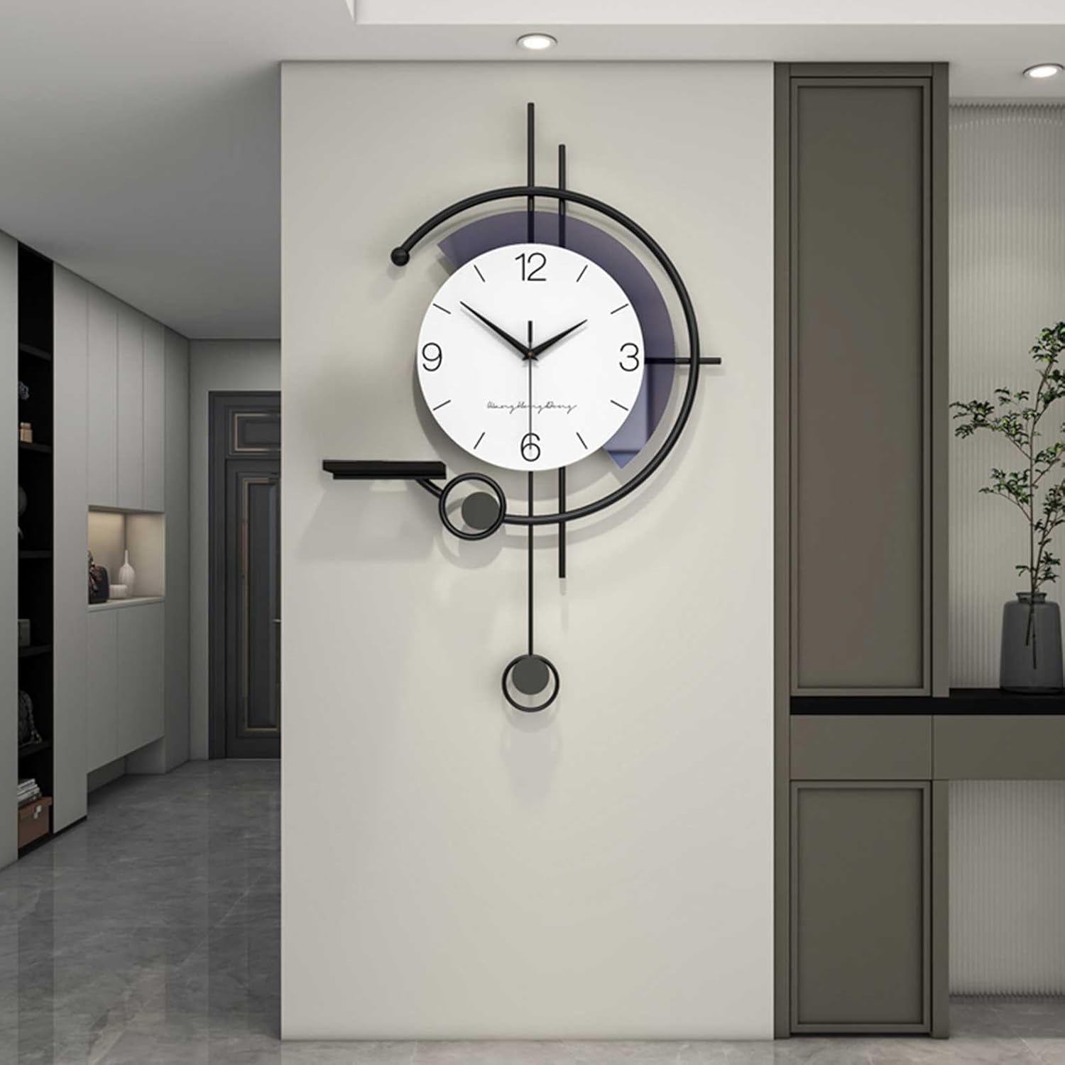 Moderne Minimaliste Horloge Murale, Créativité élégante Pendule Murale Décorative Silencieux et sans tic tac Horloge à Quartz avec Table de Rangement Art Déco pour Salon Chambre Bureau Cuisine Etude L/Large