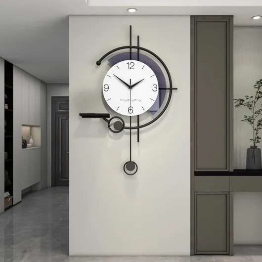 Moderne Minimaliste Horloge Murale, Créativité élégante Pendule Murale Décorative Silencieux et sans tic tac Horloge à Quartz avec Table de Rangement Art Déco pour Salon Chambre Bureau Cuisine Etude L/Large
