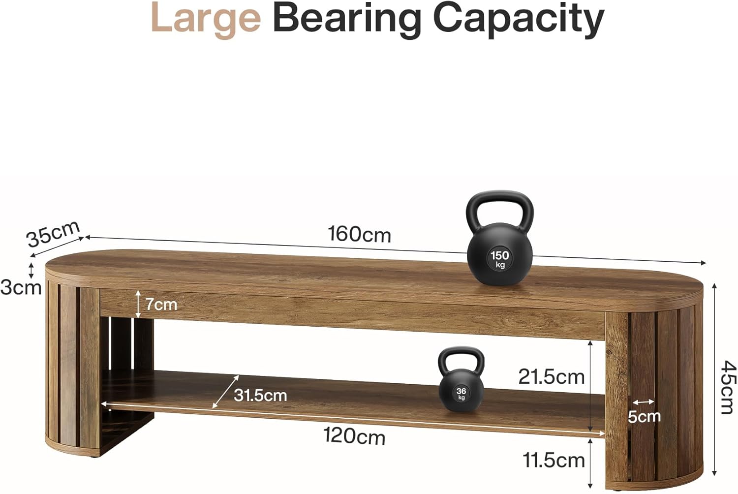 Banc de Rangement en Bois de 160 cm avec 2 Niveaux – Banc d’Entrée, Banc de Lit, Banc à Chaussures à Poteaux Verticaux – pour Couloir, Salle à Manger, Salon, Ferme – Rustique, Stable