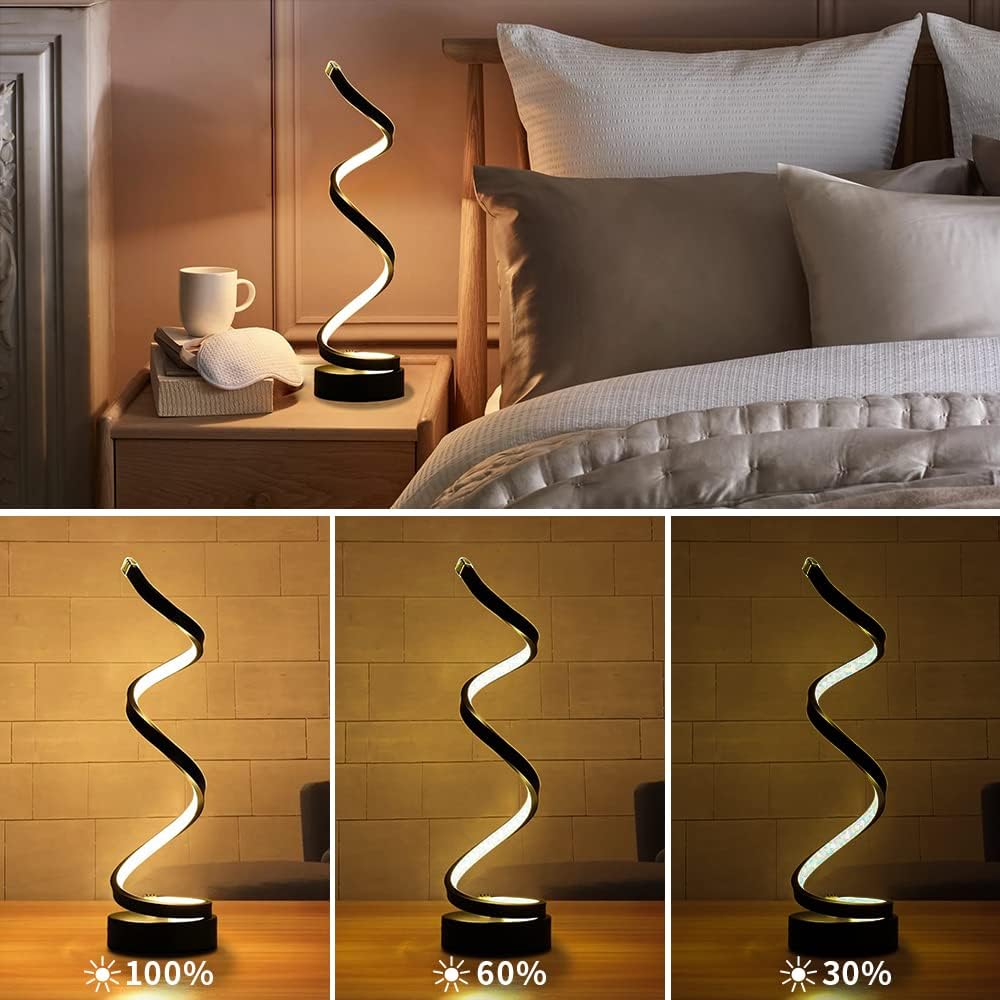 2 pièces Dimmable LED Spirale Chevet Lumière Blanc Chaud,12W Lampe de Table Noire Avec Base en Métal pour Chambre à Coucher Intérieure,Salon,Lieu de Travail,Bar,Restaurant