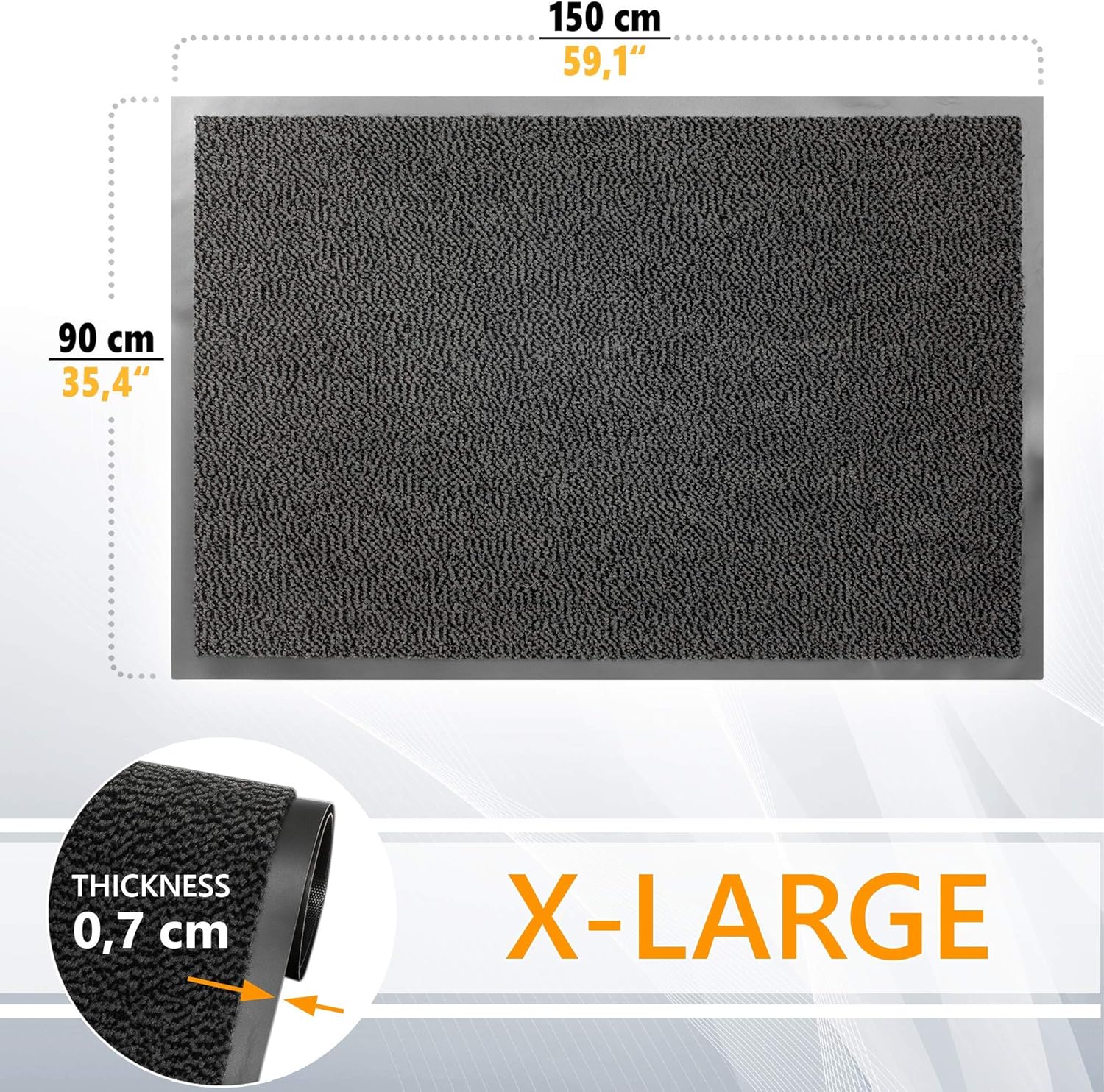 Tapis de Porte, Noir Anthracite 90x150 cm-Tapis de Porte extérieur, imperméable, Lavable, Tapis Robuste antidérapant, retient la poussière, paillasson, Couloir, entrée, Cuisine, Chambre 90 x 150 Noir Anthracite