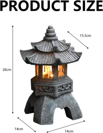 Lanterne Solaire de Jardin, Zen Statue de Jardin Décorative en Résine, Lampe Solaire pour Extérieur, Ornements Lanterne Japonaise en Pierre, Statue Décoration pour Balcon, Terrasse, Véranda et Cour