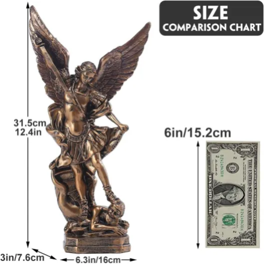 Statue de l'archange San Miguel de 12,5 pouces, statue de Saint Michel en résine couleur bronze, figurine de l'archange Saint Michel victorieux sur Satan, parfaite pour la collection ou la décoration