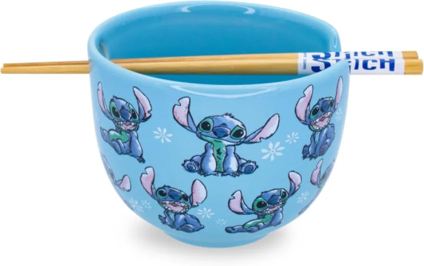Disney Lilo & Stitch Service de table japonais en céramique - Comprend un bol à nouilles ramen de 590 ml et des baguettes en bois Lilo et Stitch