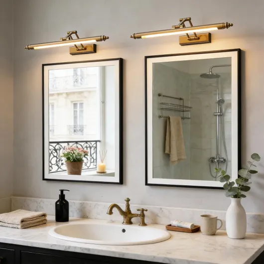 Lampe Miroir Salle de Bain Vintage, LED Applique Murale Salle de Bain Laiton Rétro, Rotatif Applique Salle de Bain Rotatif en Acier Inoxydable, Blanc Chaud 3000K, IP44 Étanche (50CM8W)