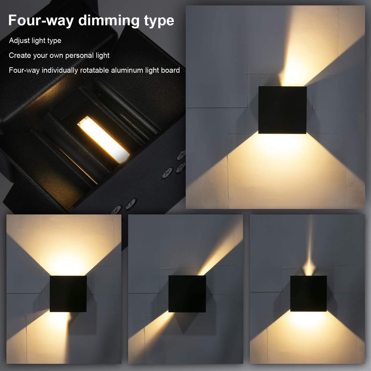 ８ Pack Applique Murale Interieur/Exterieur 12W 3000K Appliques Murales Exterieur Angle de Faisceau Réglable Noir Applique Exterieur Etanche IP65 3000k-8pcs