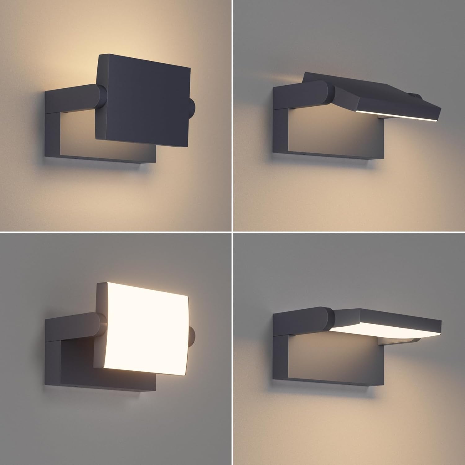 2 Pcs 24W Applique Murale LED Extérieure Intérieur Rotatif, Lumière Mural Imperméable IP65 Moderne, Lampe Murale pour Jardin Entrée Terrasse, Anthracite, 1500LM, Blanc Chaud 3000K Anthracite 3000 K - 2 Pièces