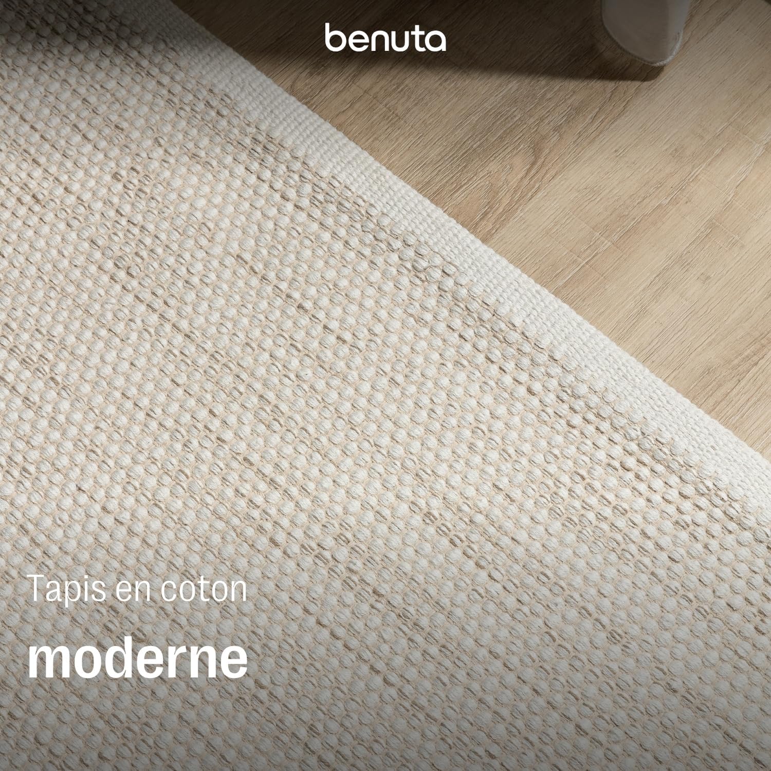 Basic Tapis Coton Tissé à la Main Ron - Crème 160x230 cm - 100% Naturel - Style: Laine, Uni, Minimaliste - Entretien Facile pour Salon, Chambre, Bureau, Couloir 160 x 230 cm (Rectangulaire) Crème