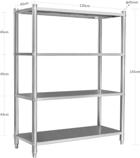Étagères en Acier affiné 201 – 1200 x 450 x 1550 mm – capacité Totale 600 kg – avec 4 Niveaux – Meuble pour Charge Lourde de Gastronomie Cuisine Rangement Garage Cave Acier Inoxydable 120 x 50 x 155 cm