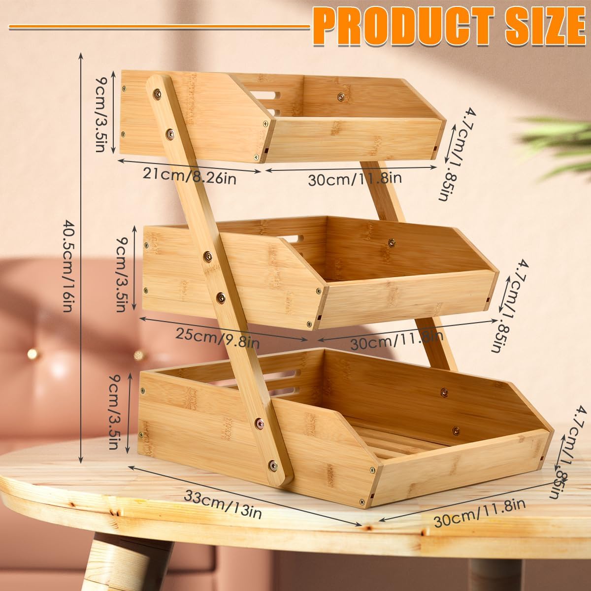 Panier à Fruit en Bambou, 3 Étagespanier de Fruits, Corbeille à Fruits en Bambou à 3 Étages, 3 Niveaux Support pour Le Rangement Des Légumes, Panier a Fruits 3 Etages