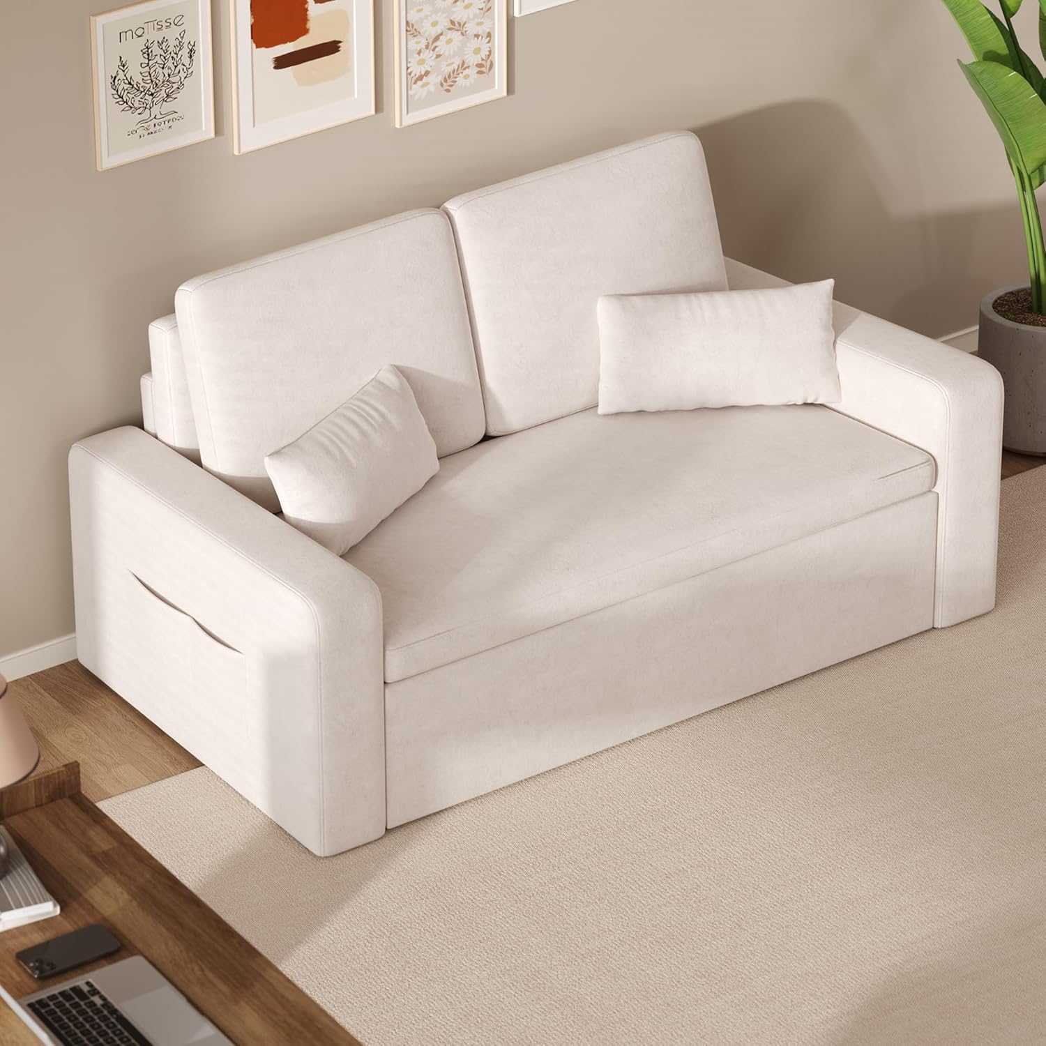 Canapé-lit, 147 x 196 x 87 cm, extensible, 2 places, avec fonction de sommeil, canapé-lit moderne, en velours beige