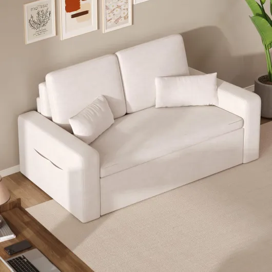 Canapé-lit, 147 x 196 x 87 cm, extensible, 2 places, avec fonction de sommeil, canapé-lit moderne, en velours beige