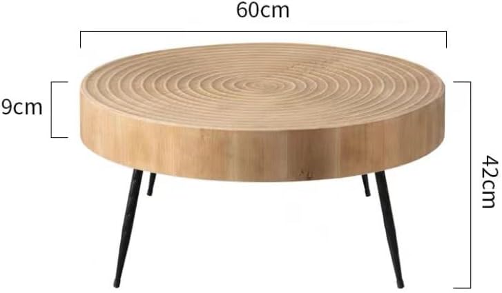 Lot de 1 Table Basse Ronde en pin,avec Pieds en Fer,Salon Table de canapé en placage de Sapin,（L60*P60*H42） cm,Vintage Brun Brun Vintage 1 Table (60 x 60 x 42 cm)