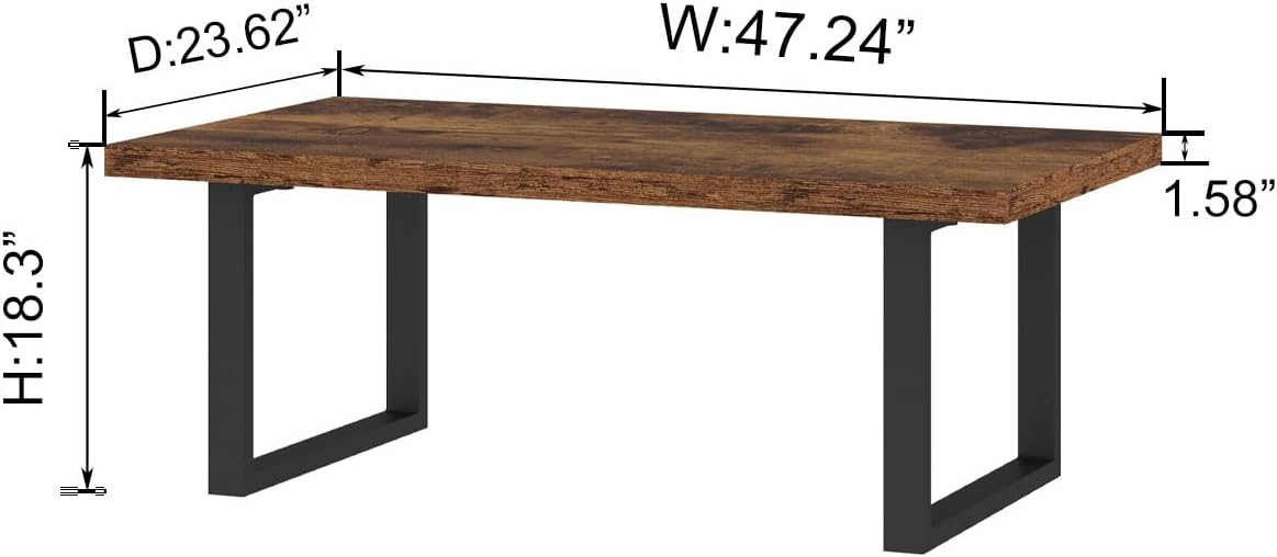 Table Basse Salon Bois et Métal Industrielle Moderne Table Rectangulaire Minimaliste Vintage pour Chambre Chêne Marron Rustique 120 x 60 x 46,5 cm Marron Rustique 120 cm