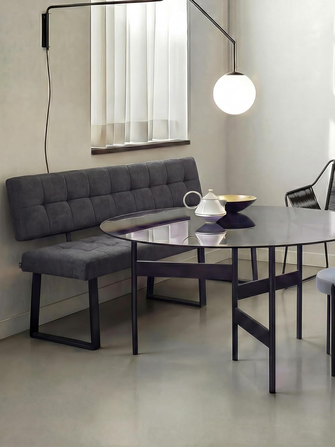 B&D home Banc Sigfrid - Banc d’Angle avec Dossier, Microfibre Anthracite Facile d’Entretien, Mousse Froide, pour Salle à Manger, Cuisine et Hall, 140 cm Anthracite avec Dossier 135 cm