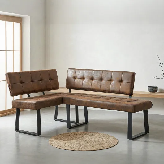 B&D home® Banc de coin AKA – Banc de salle à manger avec dossier, montage des deux côtés possible (gauche/droite), rembourrage en mousse froide, peu encombrant, pour salle à manger, cuisine et couloir Marron (B)156 x (H)86 x (T)120 cm
