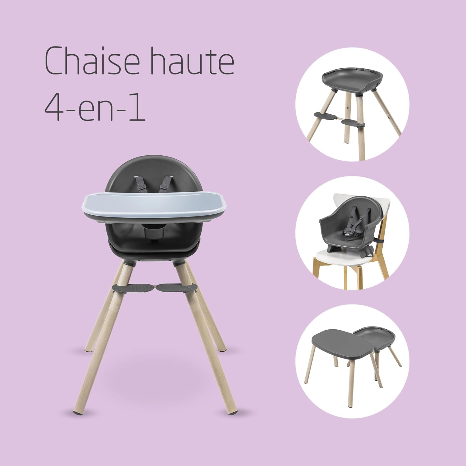 Maxi-Cosi Moa 4-en-1, Chaise Haute Bébé Evolutive, de 6 Mois à 7 Ans, 0 à 25 kg, Chaise Haute Réglable pour Bébé, se Transforme en Siège Rehausseur, Tabouret Bas et Bureau avec Siège, Beyond Graphite Moa Beyond Graphite