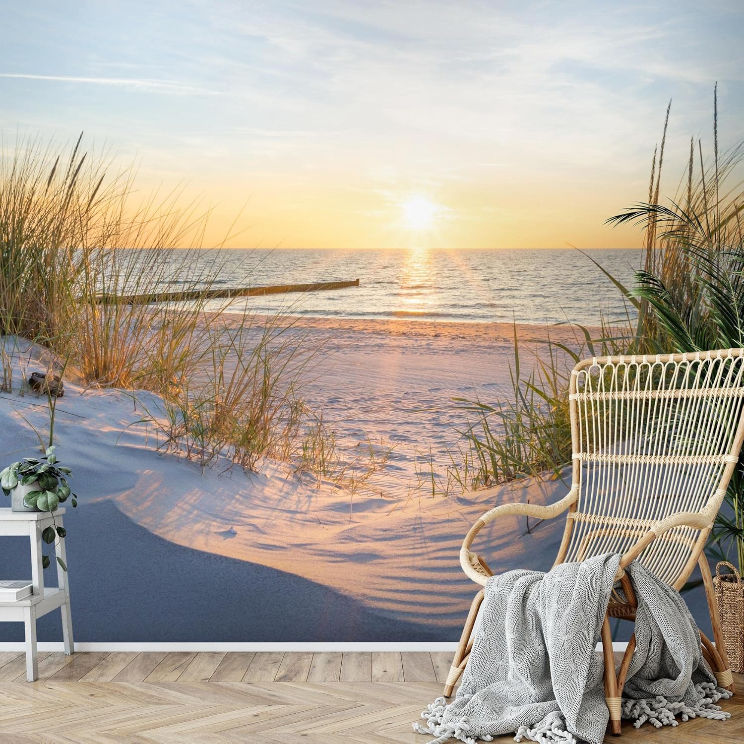 Papier peint intissé Plage Coucher de soleil 352 x 250 cm Toison Mur XXL Tableaux Muraux Tapisserie Photo Décoration Murale Salon Chambre Mer Nature 9559011a 250 x 352 cm E