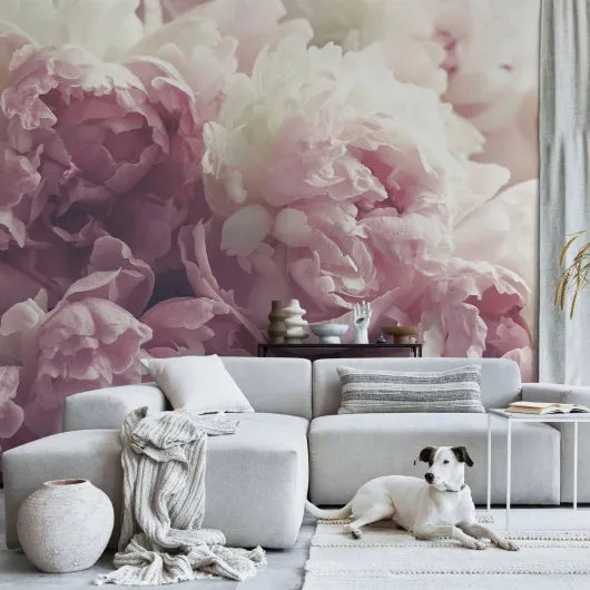 Papier peint panoramique nature 350x256 cm - Revêtement mural décoration pour chambre salon - Design unique et moderne - Beige gris rose violet - Fleurs plantes nature b-B-0616-a-a 256 x 350 cm #07