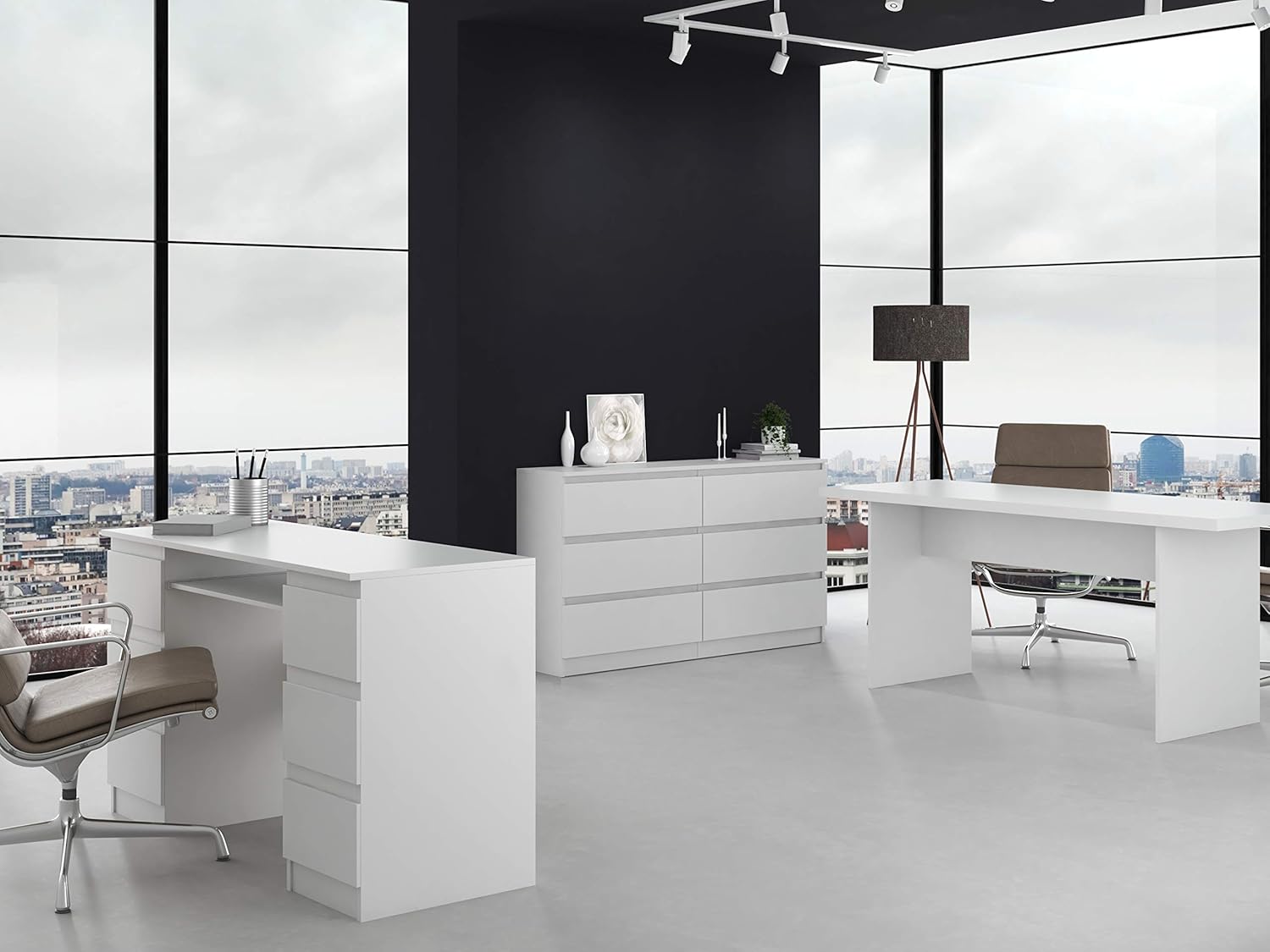 Commode Malwa M6 140 - Couleur : Blanc - Armoire pour Documents, Petits Objets - Idéal pour Le Salon, la Chambre à Coucher, la Chambre d'enfant, - 6 tiroirs spacieux M6 140 BIEL 2X3 CPL