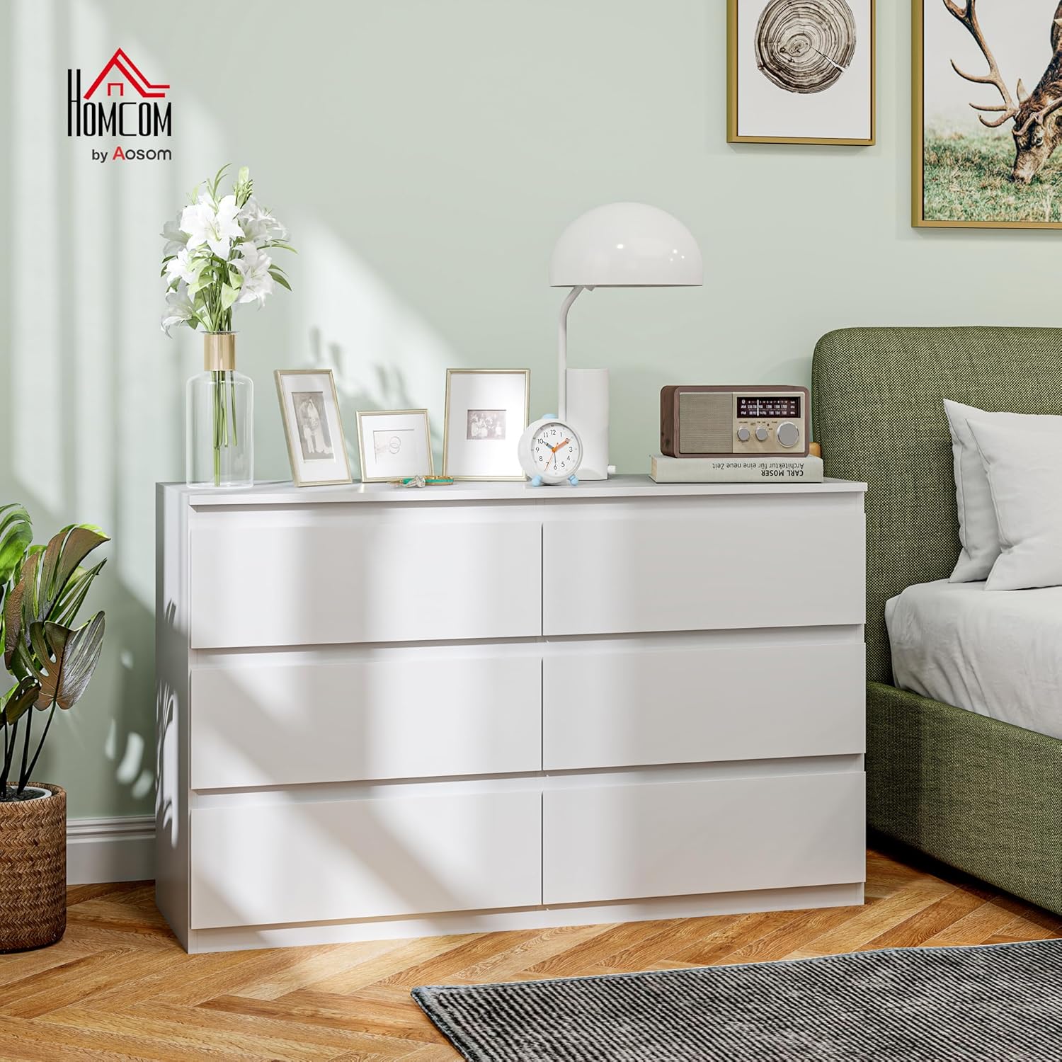 Commode 6 tiroirs, Meuble de Rangement étroit sans poignées, chiffonnier, Style Moderne, Commode pour Chambre à Coucher, Salon, Couloir, 120 x 39 x 75 cm, Blanc 39P x 120l x 75H cm (6 Tiroirs) Blanc