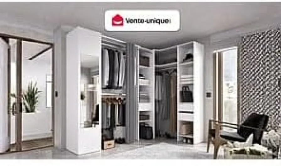 Vente-unique-Dressing d'angle avec Rideau et 1 Porte - avec Miroir - L231 cm - Blanc et Gris - Bertrand