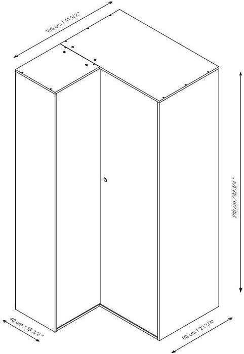 Armoire d'angle 6 Étagères et 2 Penderies - Collection Spot - Made in Europe - Dressing d'angle - pour Chambre, Dressing - L100 x P105 x H210 cm