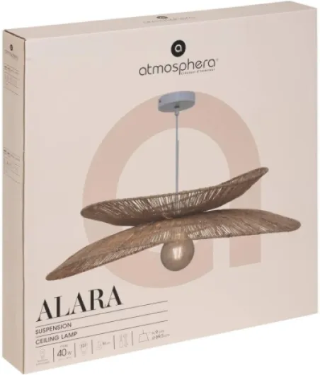 Atmosphera - Suspension Alara en Jute Tressé Beige D - 69,5 cm, Hauteur Réglable - Luminaire Style Bohème Pour Salon, Salle à Manger, Chambre