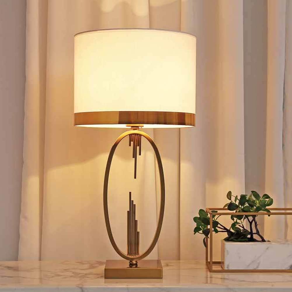 Moderne Métal Lampe à poser,Tissu Abat-jour,Lampe de Table - pour Salon & Salle à manger,Bureau Chambre Table de Chevet, léger Haut.49Cm 1x E27, max.60,0 W, Interrupteur de cordon
