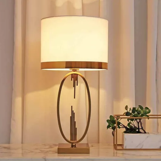 Moderne Métal Lampe à poser,Tissu Abat-jour,Lampe de Table - pour Salon & Salle à manger,Bureau Chambre Table de Chevet, léger Haut.49Cm 1x E27, max.60,0 W, Interrupteur de cordon