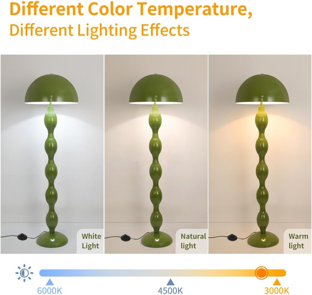 Lampadaire sur Pied Salon Vert Lampe Champignon,Lampe sur Pied Moderne pour Chambre à Coucher avec Interrupteur à Pédale,150cm Home Decoration LED Lampadaires,Compatible avec base E27 Mushroom Lamp 150 cm
