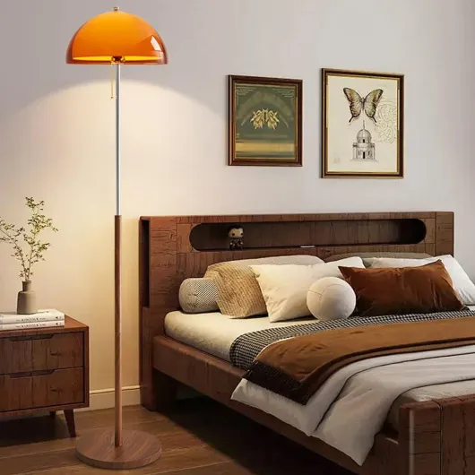 Lampadaire Champignon 153 CM Orange, Style Milieu Du Siècle, En Bois, Avec Ampoule LED E27 À Intensité Variable, Idéal Pour Le Salon Et La Chambre (Ampoule Réglable 3 Couleurs Incluse).