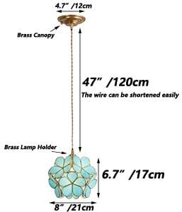 Suspension de plafond en vitrail style Tiffany Pétales, avec abat-jour de 8 pouces de large (Bleu ciel, Cerisier en fleurs de 8 pouces) Bleu Ciel Cerisier en fleurs de 8 pouces
