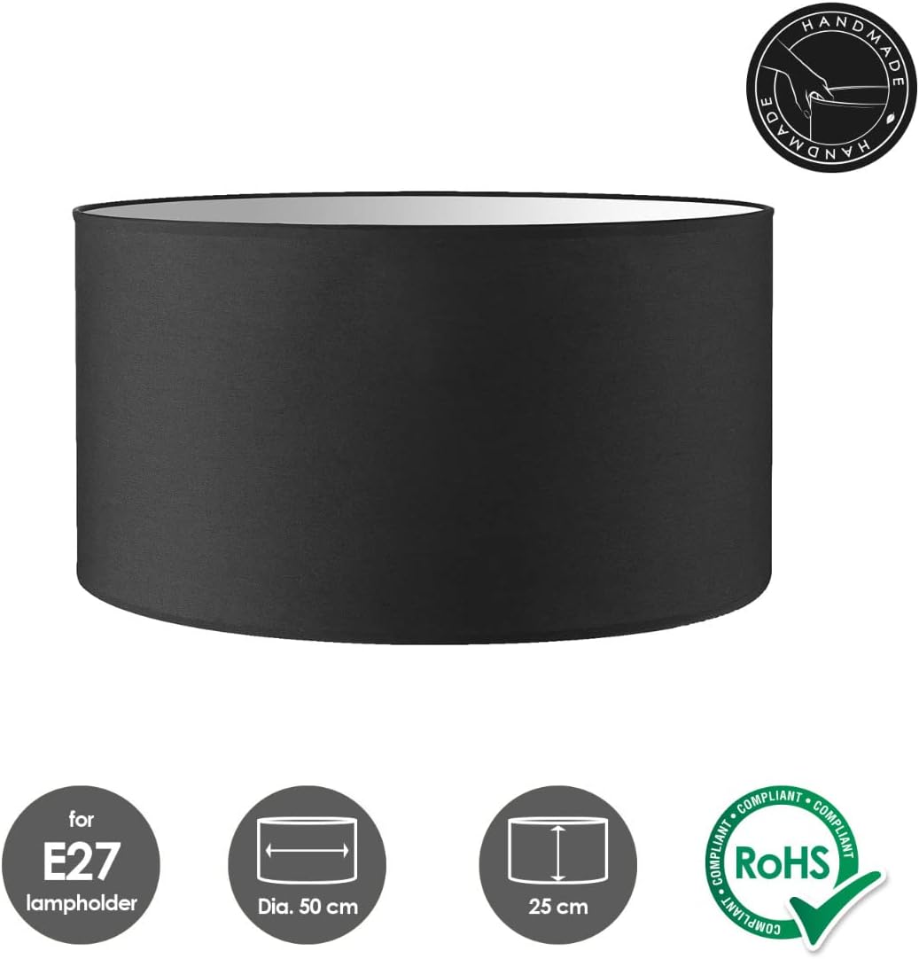 Home Sweet Home Abat-jour en tissu - D.50 x H.25 cm - Noir - E27 - pour lampadaire & suspension Noir 50 cm diamètre 25 cm hauteur