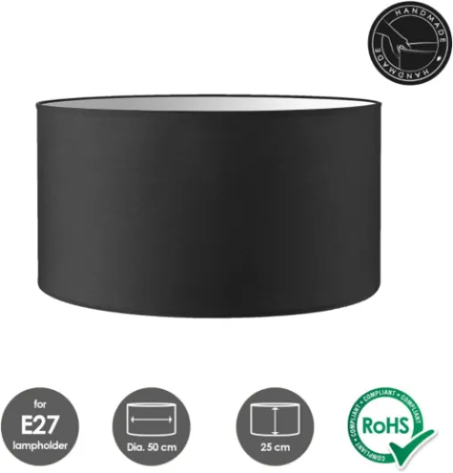 Home Sweet Home Abat-jour en tissu - D.50 x H.25 cm - Noir - E27 - pour lampadaire & suspension Noir 50 cm diamètre 25 cm hauteur