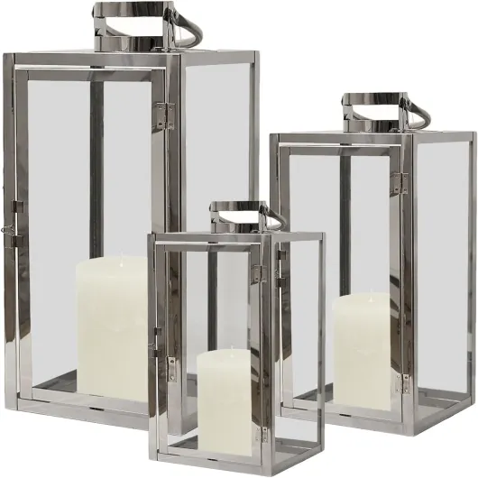 Lot de 3 lanternes de jardin Mojawo en acier inoxydable - Argenté - Taille XXL - 30, 40, 53 cm