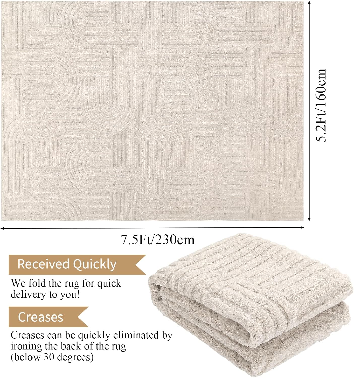Enyhom Tapis Salon Moelleux 160 x 230 cm, Extra Epais Tapis Chambre Antidérapant Lavable en Machine,Ne Perd Pas Ses Poils, Grand Tapis Salle a Manger pour Interieur, Salle à Manger, Cuisine Beige 160 x 230 cm