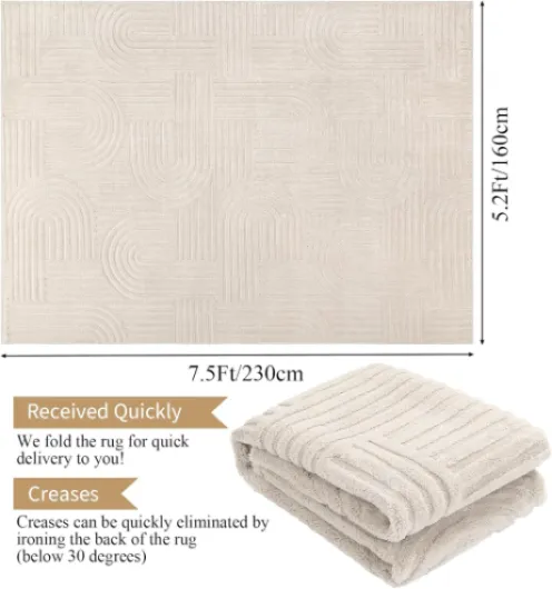 Enyhom Tapis Salon Moelleux 160 x 230 cm, Extra Epais Tapis Chambre Antidérapant Lavable en Machine,Ne Perd Pas Ses Poils, Grand Tapis Salle a Manger pour Interieur, Salle à Manger, Cuisine Beige 160 x 230 cm