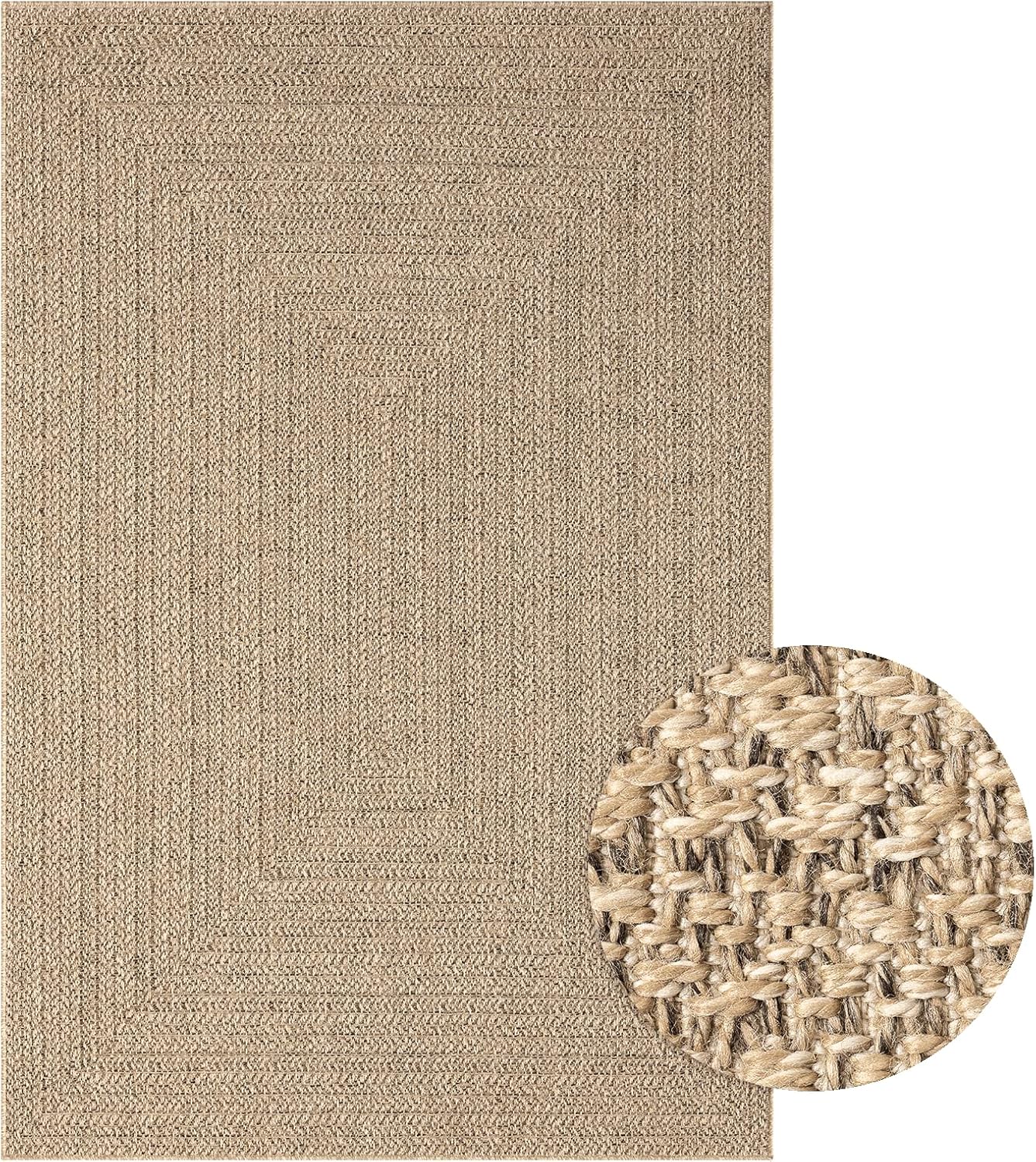 Kansas – Tapis intérieur Confortable et élégant pour Salon, Chambre ou Couloir, Doux et Chaleureux, Facile à Nettoyer, Style Jute Naturel, également adapté pour l’extérieur, 160 x 230 cm 160 x 230 cm Rectangulaire Nature-2