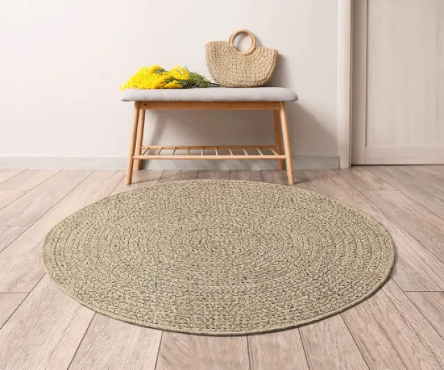Kansas – Tapis intérieur Confortable et élégant pour Salon, Chambre ou Couloir, Doux et Chaleureux, Facile à Nettoyer, Style Jute Naturel, également adapté pour l’extérieur, 160 cm Rond 160 cm Rond Nature-5