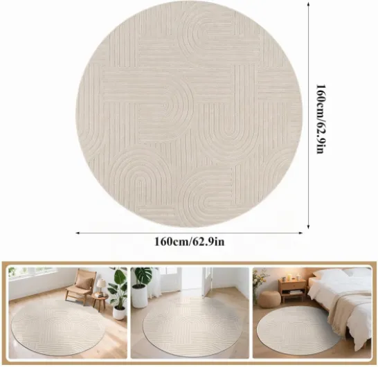 Enyhom Tapis de Salon Rond 160 cm, Grand Shaggy Tapis Chambre Antidérapant Lavable en Machine, Ne Perd Pas Ses Poils, Moelleux Moderne Moquette Chambre pour Salon, Chambre à Coucher Beige 160 cm Rund
