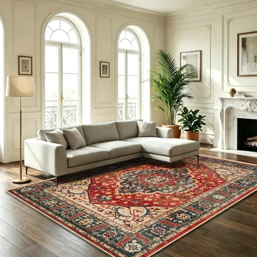 WUTONG Grand Tapis de Salon 200x300 cm Rouge Vintage Lavable en Machine.Tapis Persan Oriental Médaillon Antidérapant.Idéal pour Grand Séjour et Salon Chic Rouge 200x300cm