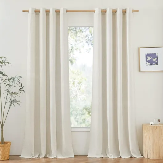 Rideaux Lin Naturel à Oeillets Beige Clair - Rideau Voilage en Lin Epais de Fenêtre, Semi-Transparent Décoration pour Maison Chambre Salon Moderne Elégant Boheme, Lot de 2, 140L X 260H cm 140L X 260H cm (2 Panneaux) Beige Clair