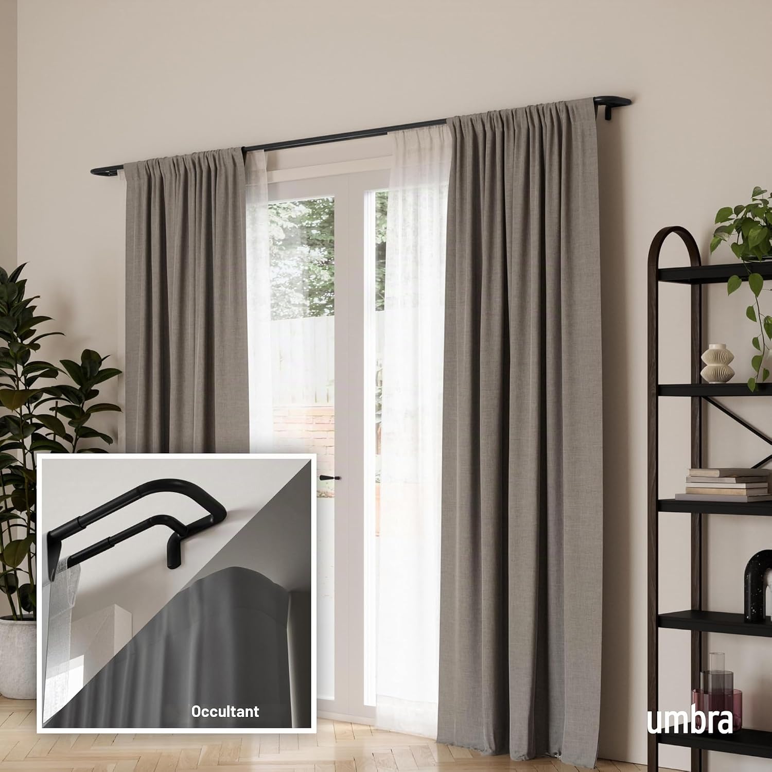 Twilight Double Tringle À Rideaux Extensible Avec Retour Latéral, 76-213cm, D 1,9cm, Idéale Pour Les Rideaux Occultants Ou Obscurcissants, Acier, Noir Noir 30 inches to 84 inches